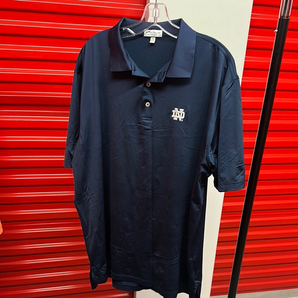Men’s Peter Millar Navy Blue Polo Shirt | Size XL | Notre Dame Logo